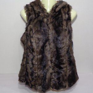 Peter Nygard Size 8 Petite 8P Terra Brown Faux Fur New Women's Hooded Vest